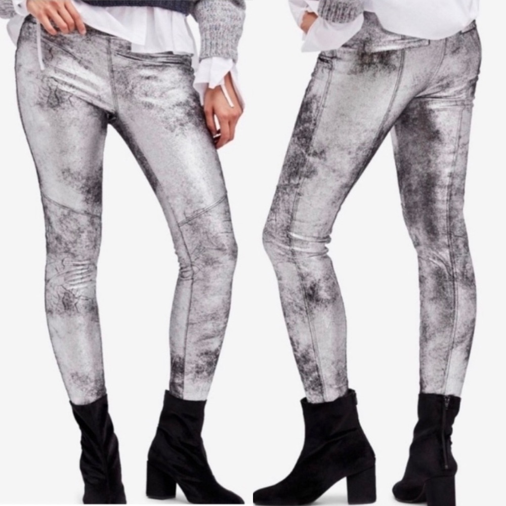 Free People Vegan Suede Shark Metallic Leggings